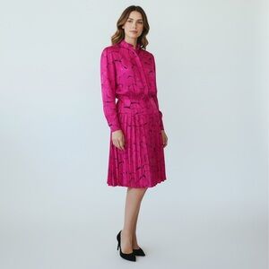 VINTAGE Mijoli Womens Dress Fuscia Pink 80s Maximalism Size 10/M Long Sleeves